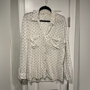 Just Living Size L Navy Blue Anchor Print Rayon Long Sleeve Button Down Shirt